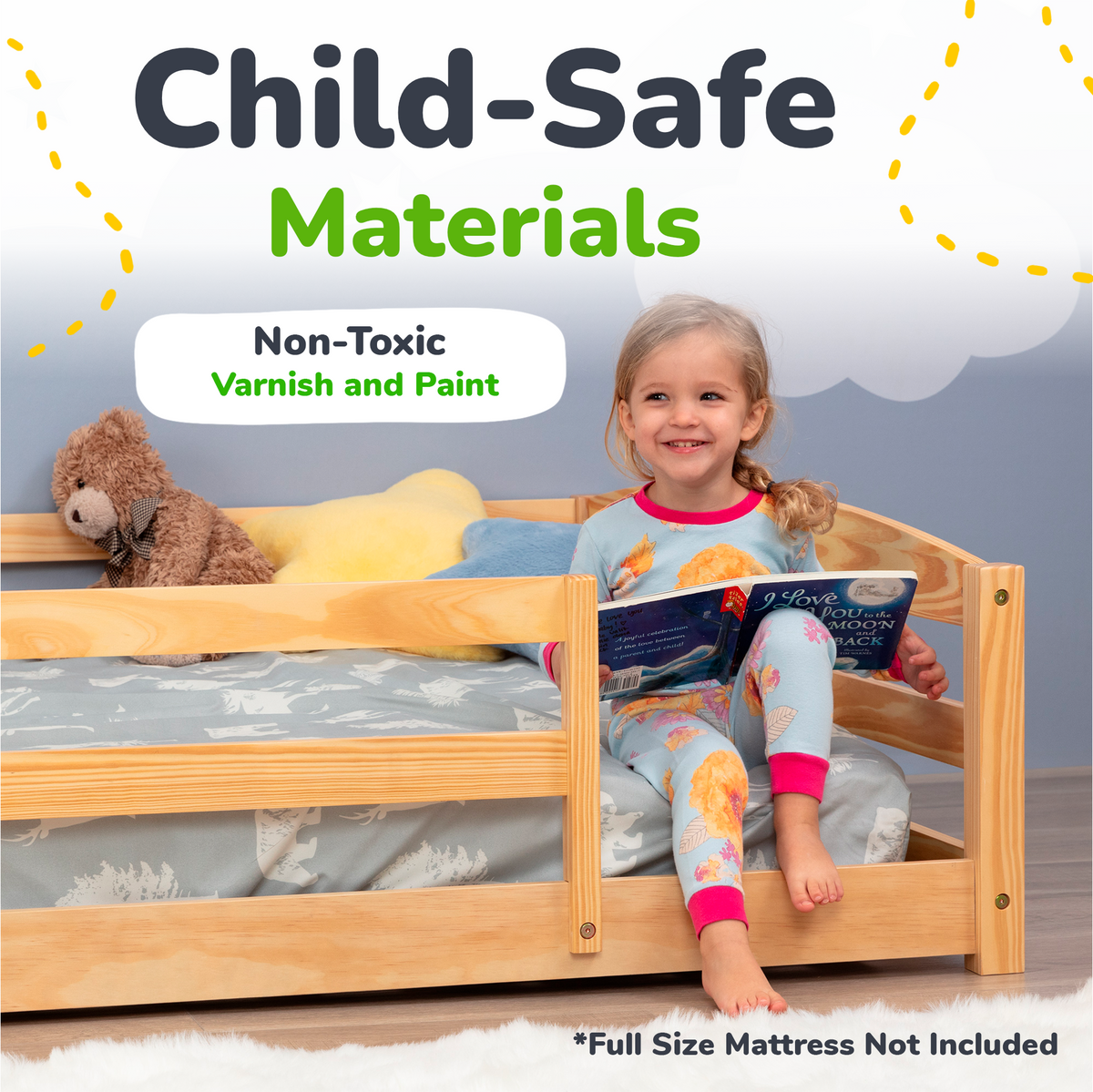 Full-Size Montessori Floor Bed with Strong Slatted Frame by Ocodile.com