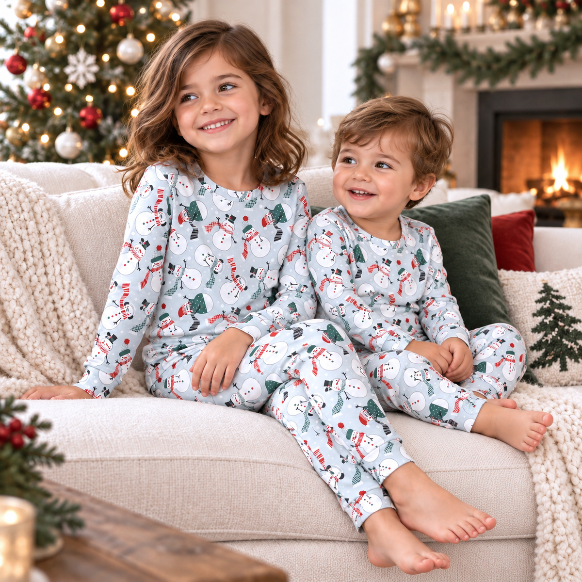 Christmas Snowmen Kids Bamboo Pajama Set by Tesa Babe
