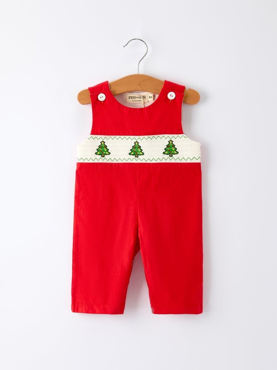 Rylee Faith Designs Christmas Baby Boys Romper Adorable Green Tree Embroidery - Everetts Place Boutique - 