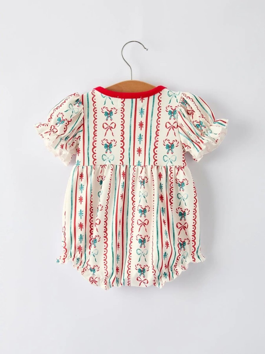 Christmas Baby Girls Stripe Romper With Ruffle Trim Rylee Faith Designs Everetts Place Boutique