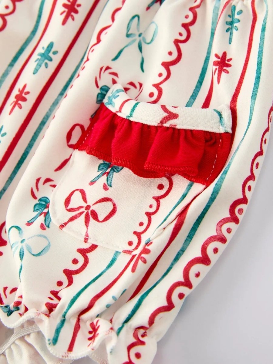 Christmas Baby Girls Stripe Romper With Ruffle Trim Rylee Faith Designs Everetts Place Boutique