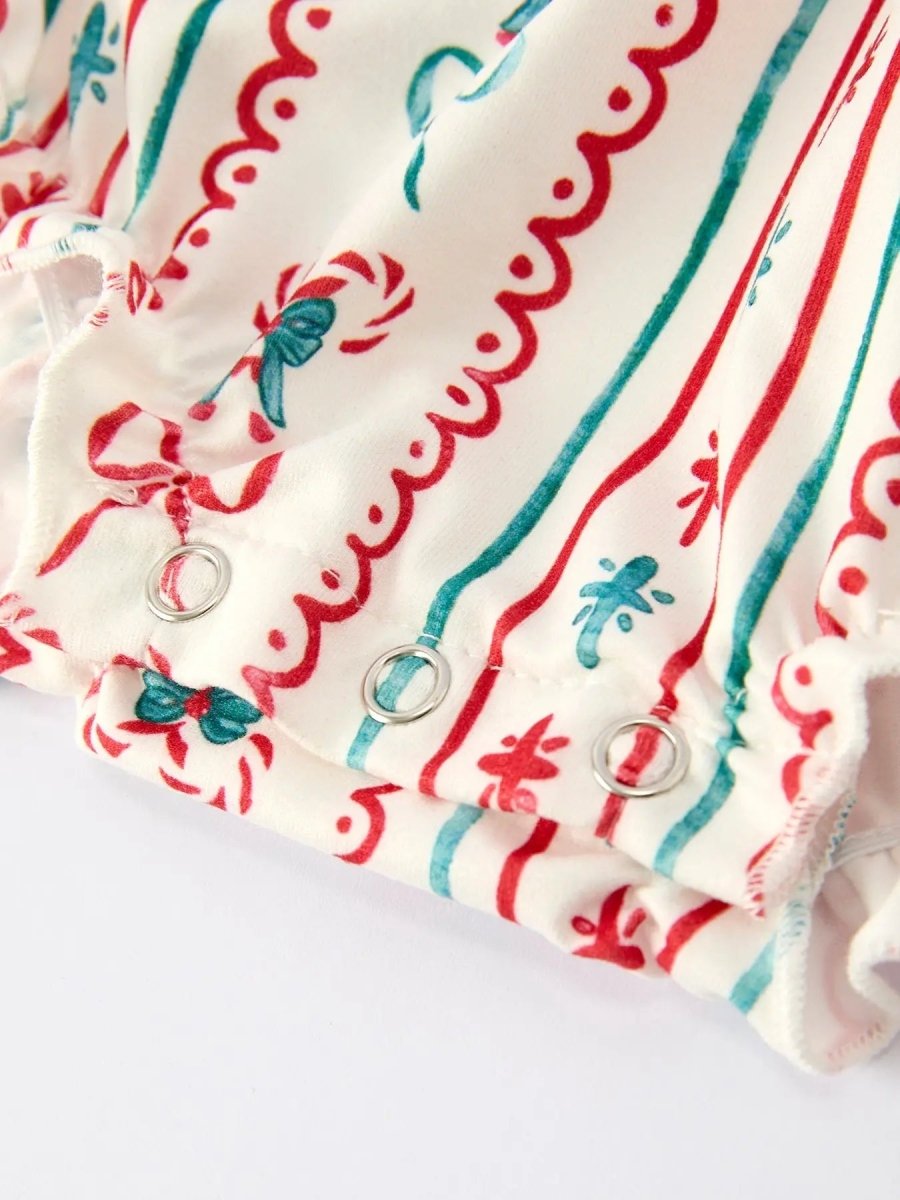 Christmas Baby Girls Stripe Romper With Ruffle Trim Rylee Faith Designs Everetts Place Boutique