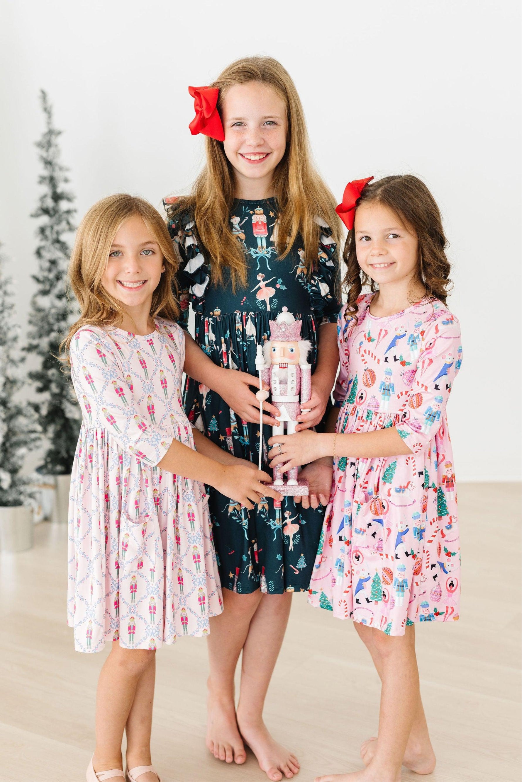 Christmas Ballet Three Quarter Sleeve Ruffle Twirl Dress Mila & Rose ® Everetts Place: Online Boutique