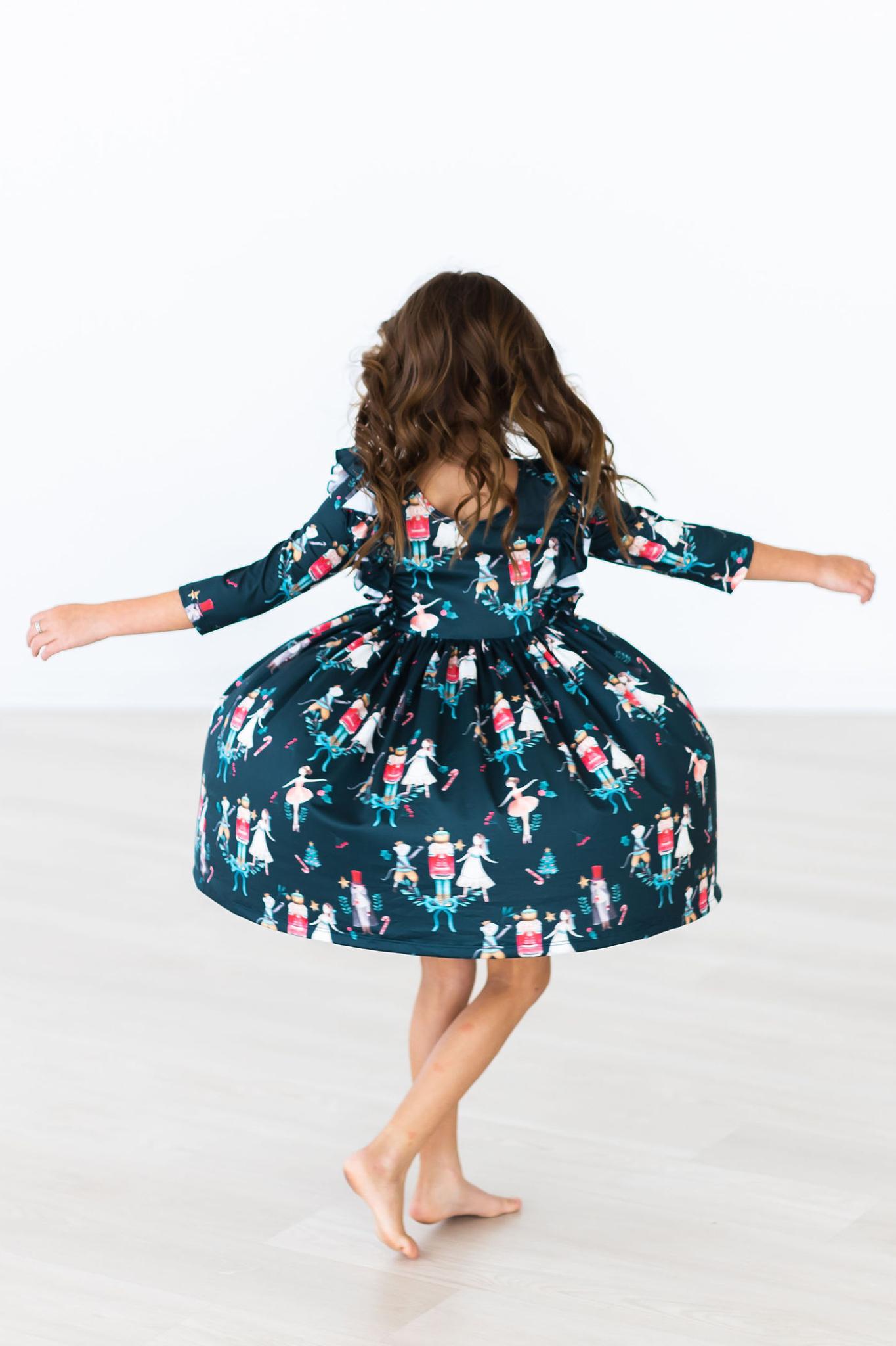 Christmas Ballet Three Quarter Sleeve Ruffle Twirl Dress Mila & Rose ® Everetts Place: Online Boutique