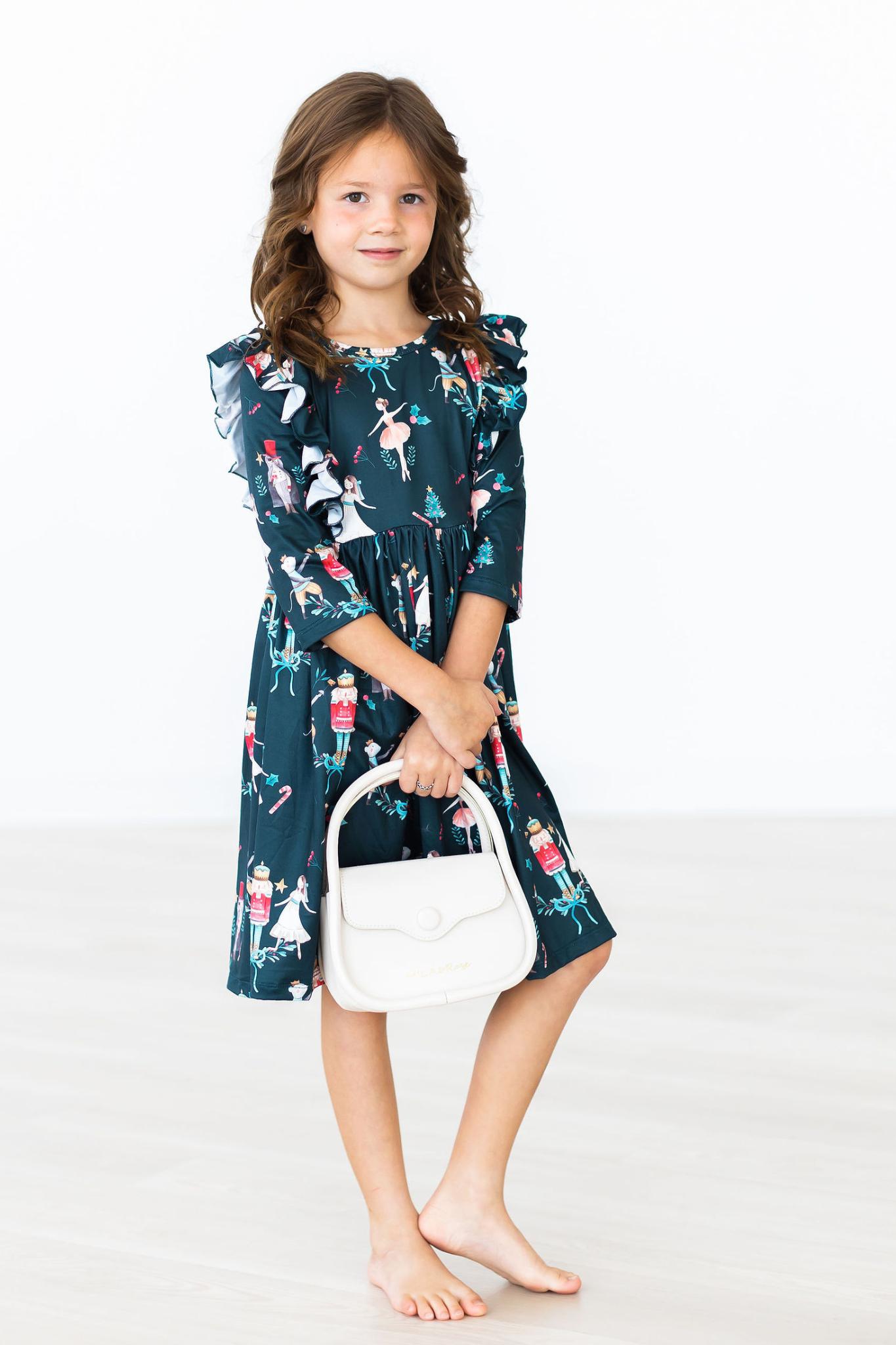 Christmas Ballet Three Quarter Sleeve Ruffle Twirl Dress Mila & Rose ® Everetts Place: Online Boutique