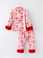 Rylee Faith Designs Christmas Bow Girls Pajama Set With Furry Trim For Girls - Everetts Place Boutique - 