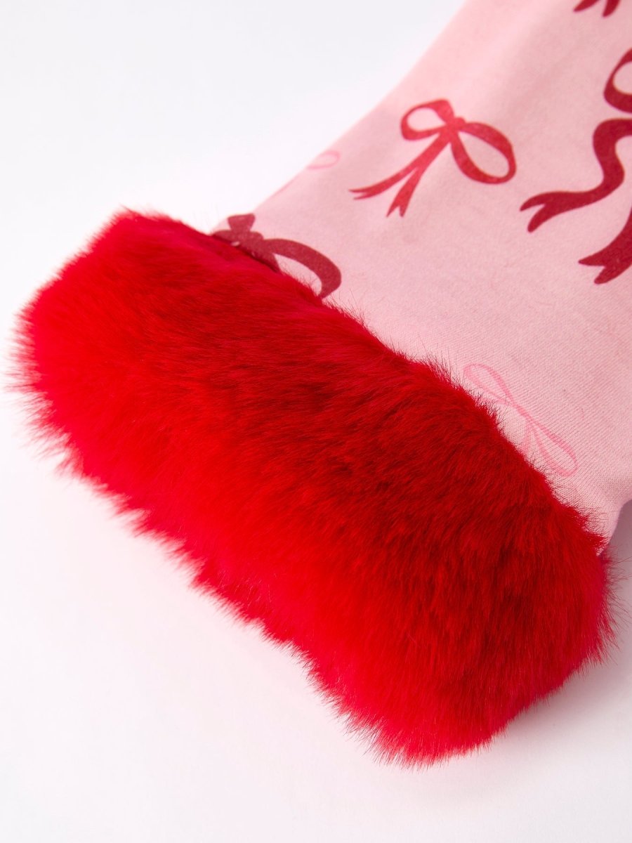 Rylee Faith Designs Christmas Bow Girls Pajama Set With Furry Trim For Girls - Everetts Place Boutique - 