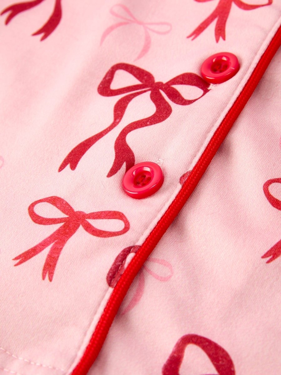 Rylee Faith Designs Christmas Bow Girls Pajama Set With Furry Trim For Girls - Everetts Place Boutique - 