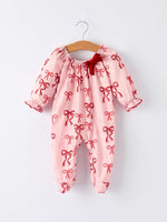 Rylee Faith Designs Christmas Bow Print Baby Girls Romper Holiday Outfit - Everetts Place Boutique - 