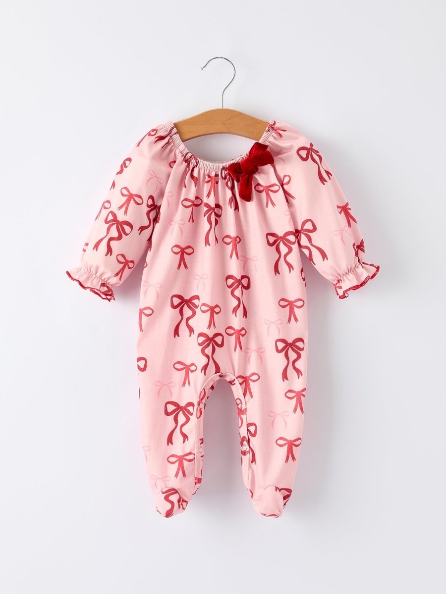 Rylee Faith Designs Christmas Bow Print Baby Girls Romper Holiday Outfit - Everetts Place Boutique - 