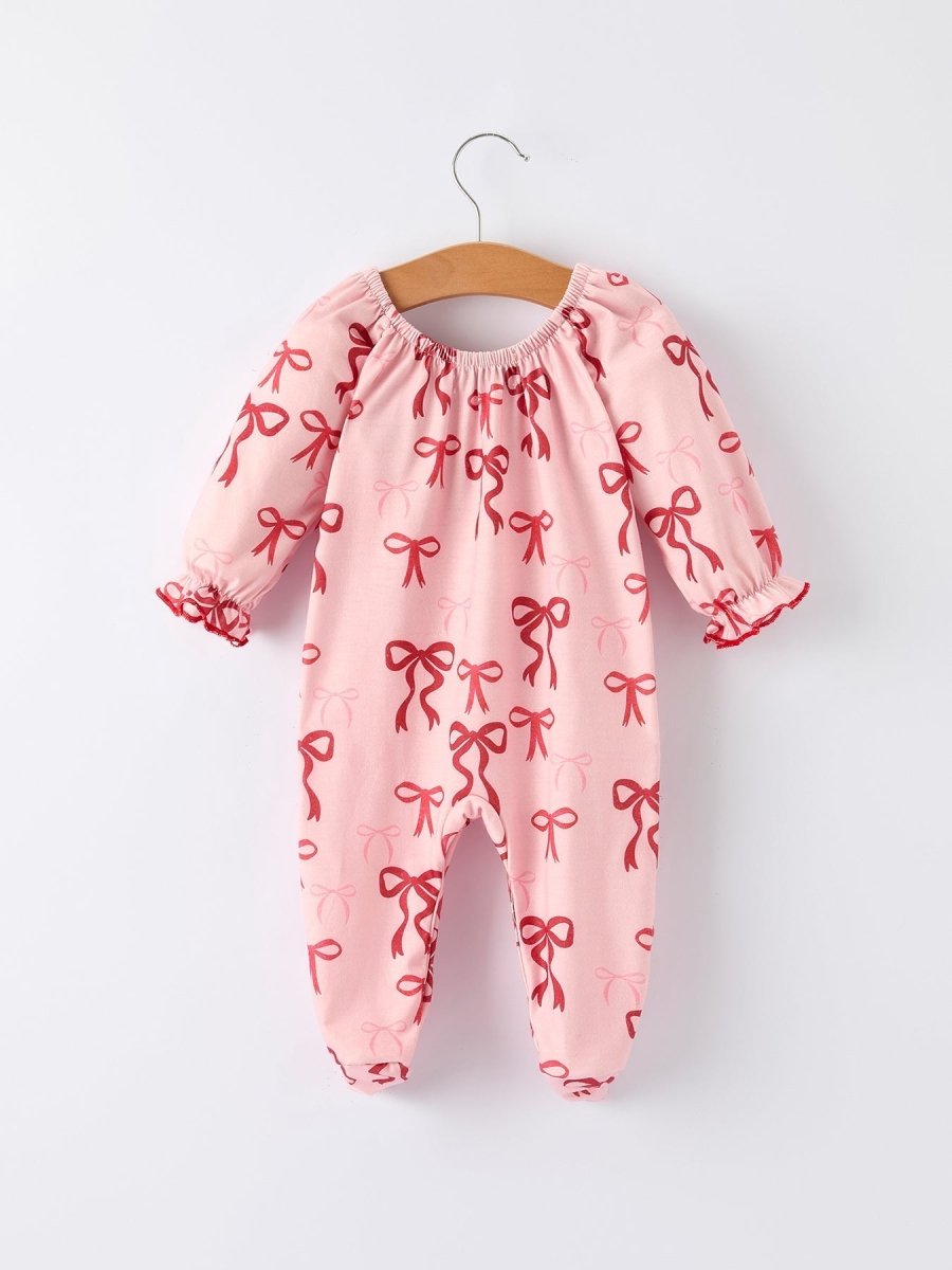 Rylee Faith Designs Christmas Bow Print Baby Girls Romper Holiday Outfit - Everetts Place Boutique - 