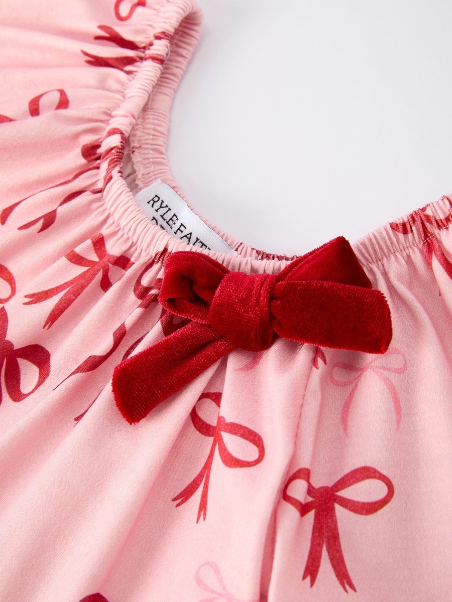 Rylee Faith Designs Christmas Bow Print Baby Girls Romper Holiday Outfit - Everetts Place Boutique - 