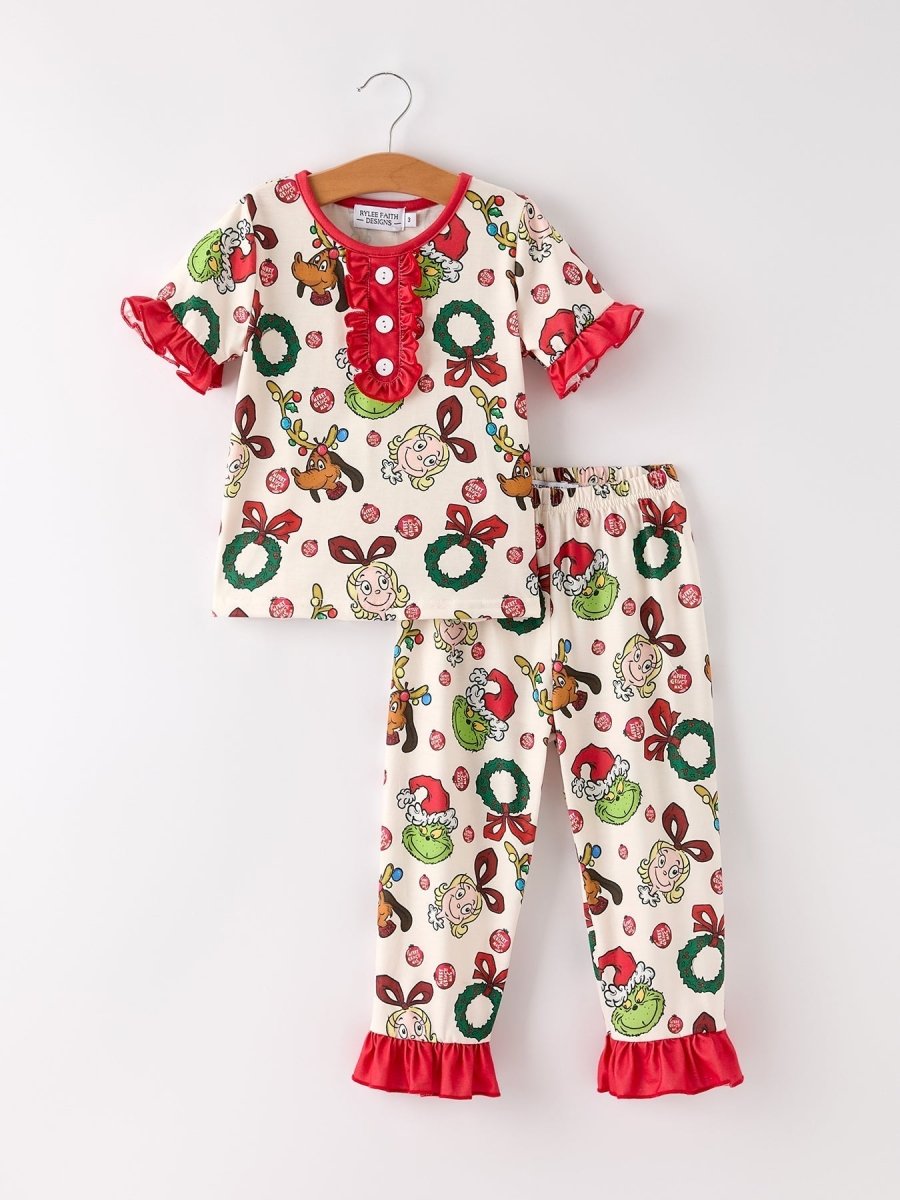 Rylee Faith Designs Christmas Character Pattern Pajama Set for Girls Winter - Everetts Place Boutique - 