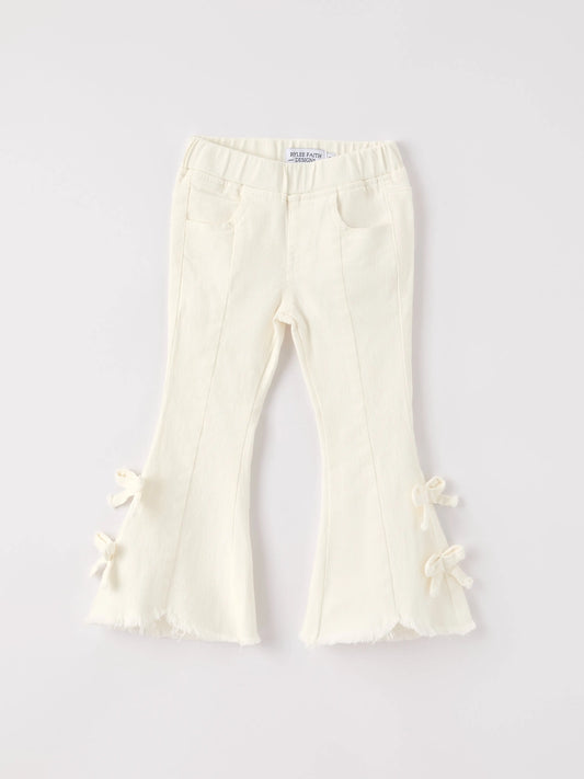 Christmas Charming White Bell Bottom Pants With Cute Bows - Everetts Place: Online Boutique