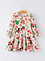 Christmas Cookie Print Cute Long Sleeve Dress for Girls - Everetts Place Boutique - 