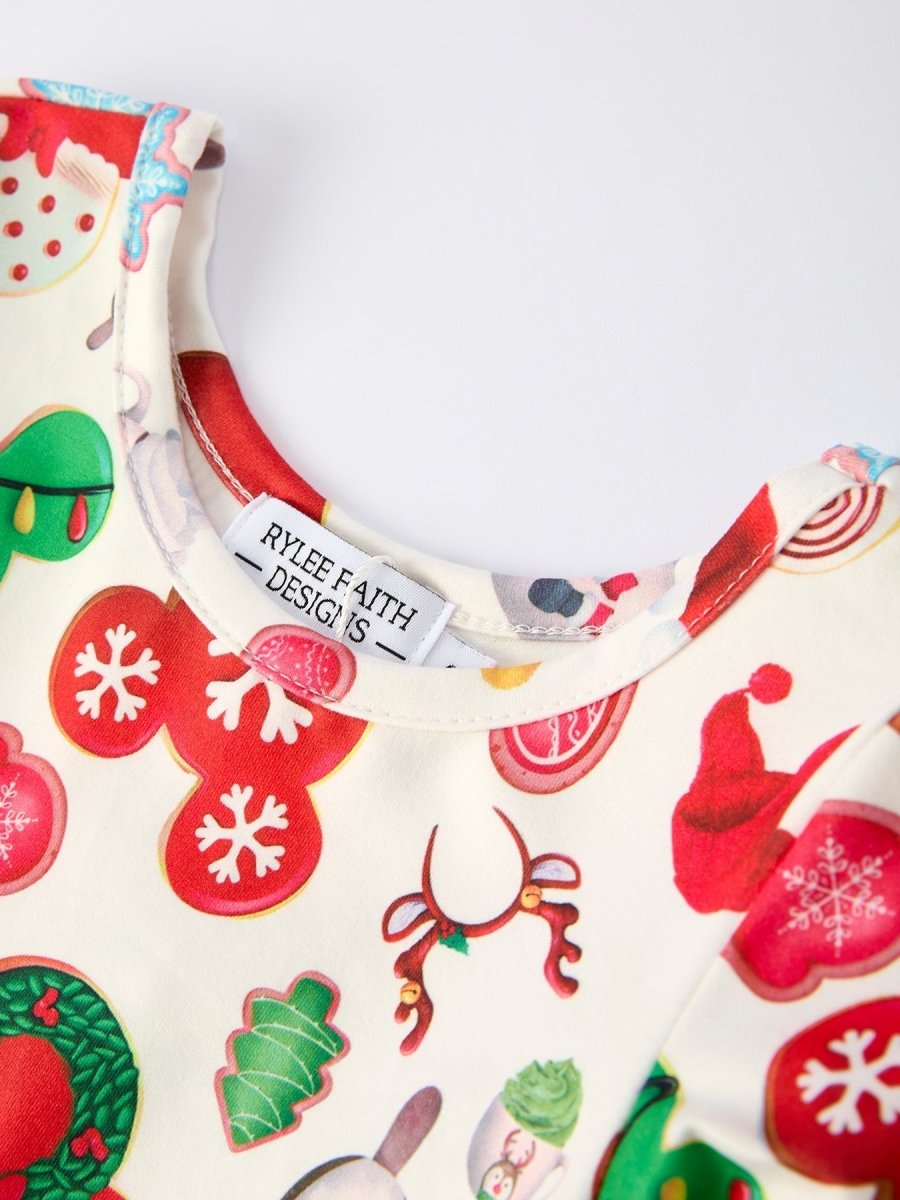 Christmas Cookie Print Cute Long Sleeve Dress for Girls - Everetts Place Boutique - 
