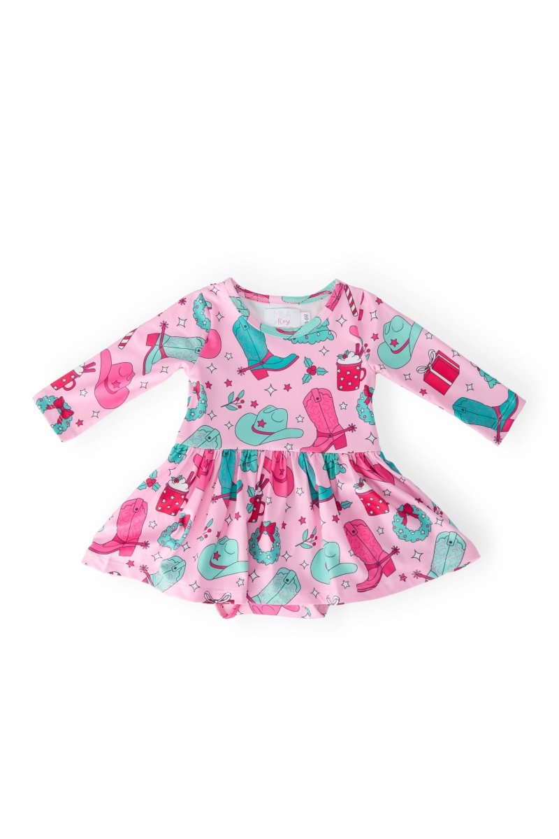 Mila & Rose ® Christmas Cowgirl Long Sleeve Twirl Bodysuit For Baby - Everetts Place Boutique - 