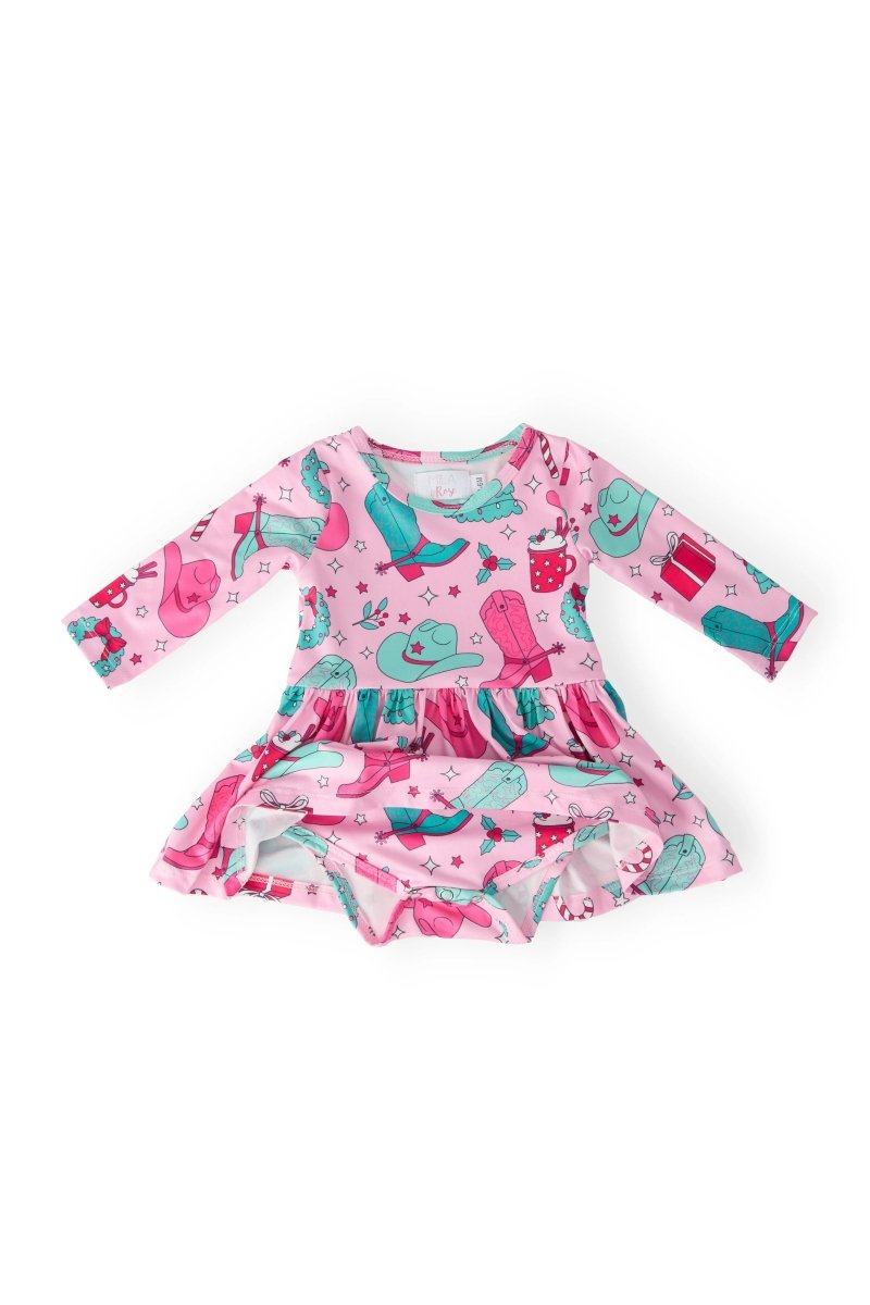Mila & Rose ® Christmas Cowgirl Long Sleeve Twirl Bodysuit For Baby - Everetts Place Boutique - 