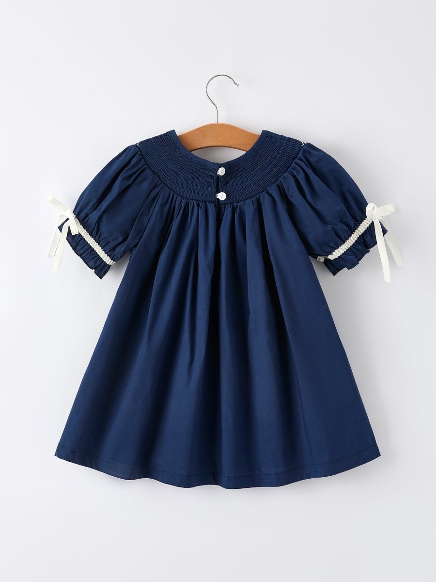 Christmas Dress - Navy Blue Nativity Smocked Embroidered - Everetts Place Boutique - 