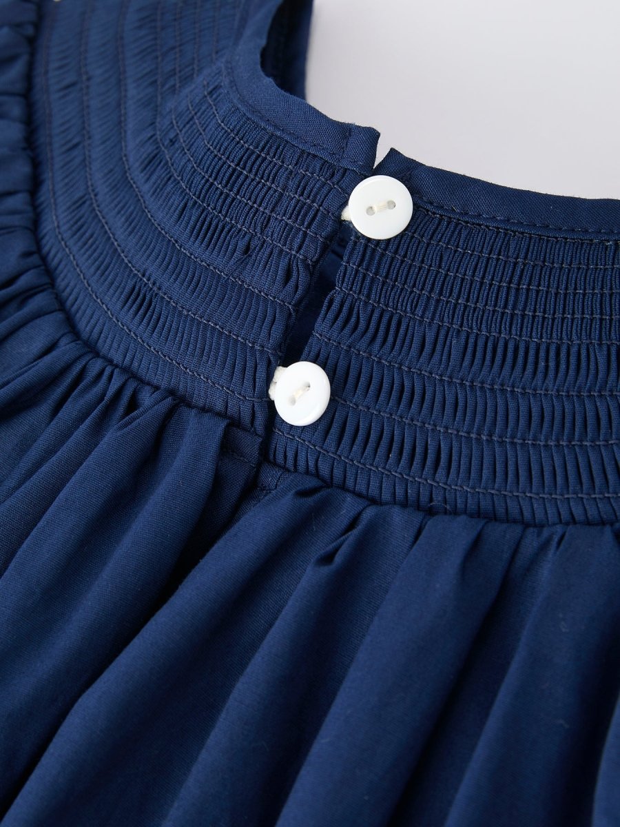 Christmas Dress - Navy Blue Nativity Smocked Embroidered - Everetts Place Boutique - 