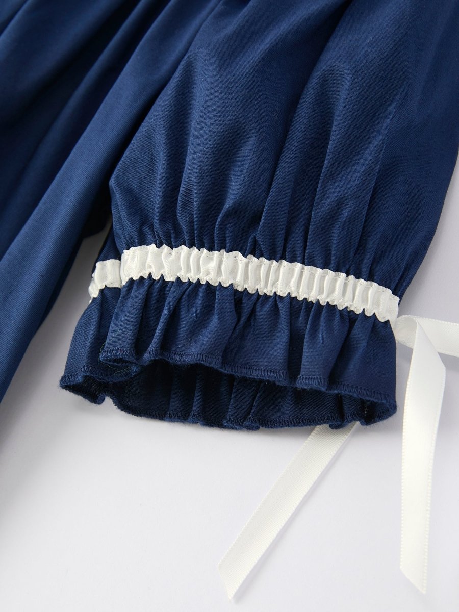 Christmas Dress - Navy Blue Nativity Smocked Embroidered - Everetts Place Boutique - 