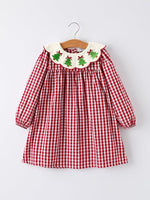 Rylee Faith Designs Christmas Embroidered Tree Collar Plaid Girls Dress - Everetts Place Boutique - 