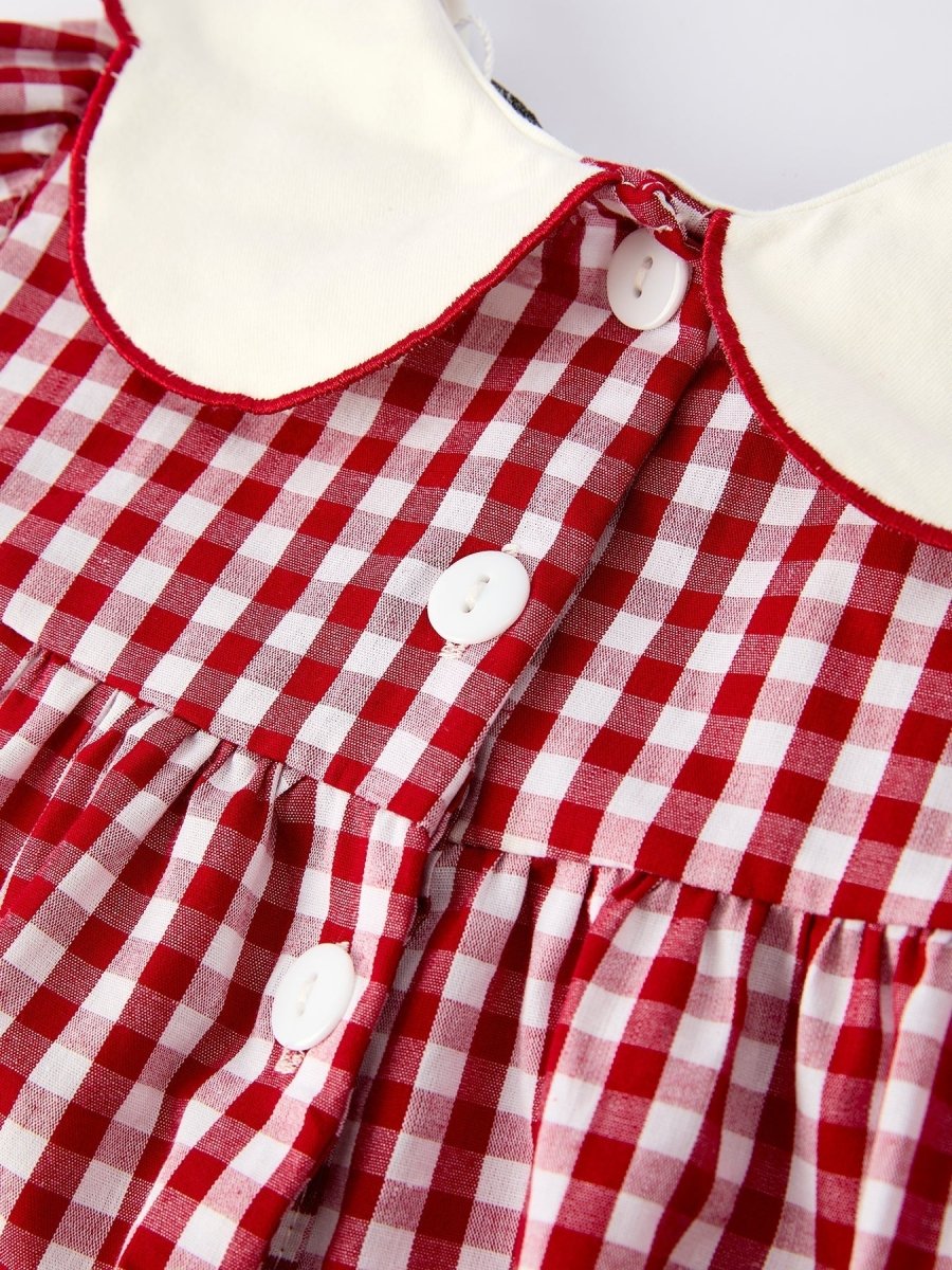 Rylee Faith Designs Christmas Embroidered Tree Collar Plaid Girls Dress - Everetts Place Boutique - 