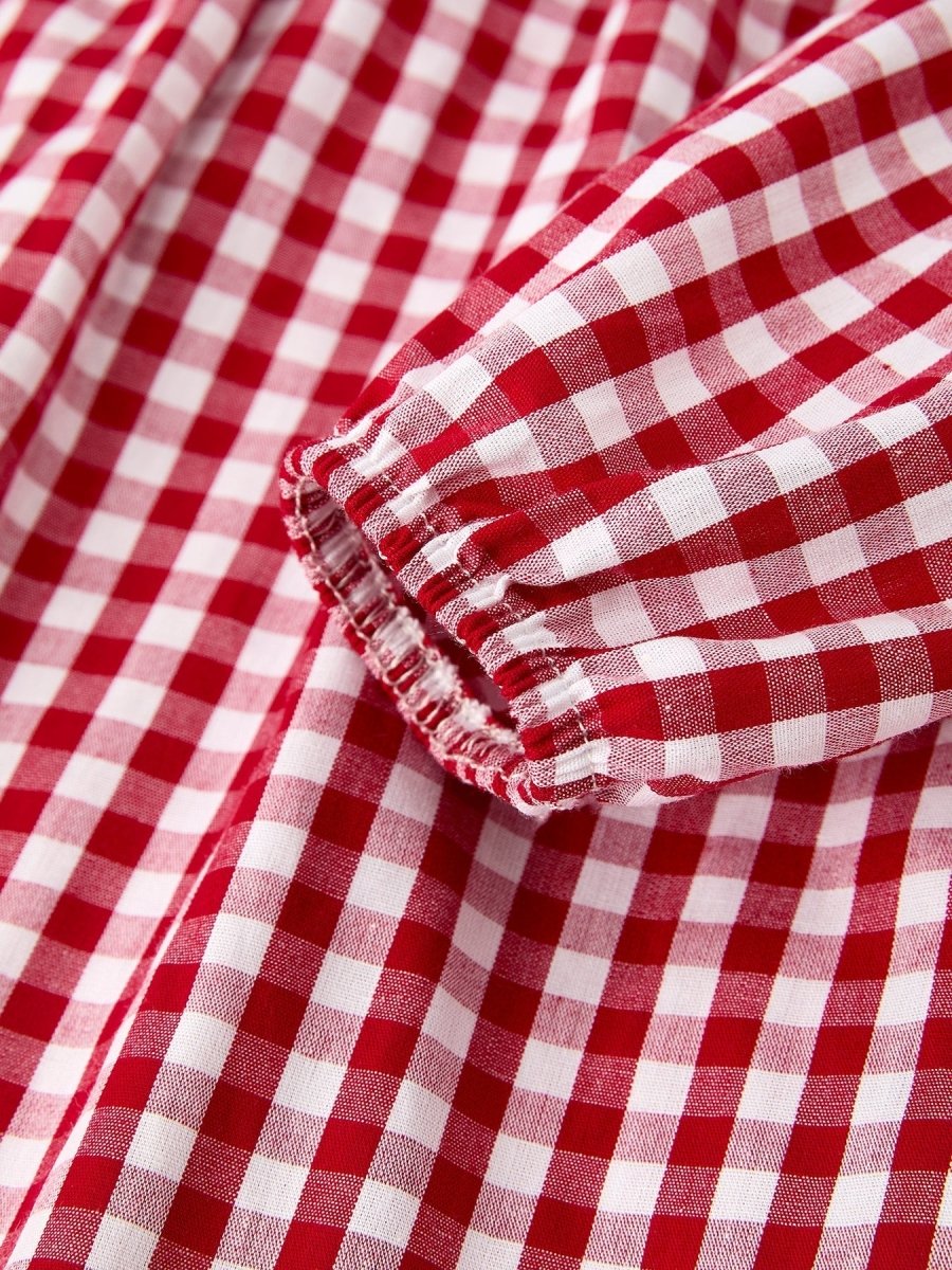 Rylee Faith Designs Christmas Embroidered Tree Collar Plaid Girls Dress - Everetts Place Boutique - 