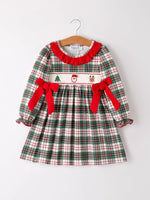 Rylee Faith Designs Christmas Embroidery Smocking Bow Plaid Girls Dress - Apparel & Accessories > Clothing > Baby & Toddler Clothing > Baby & Toddler Dresses Dress