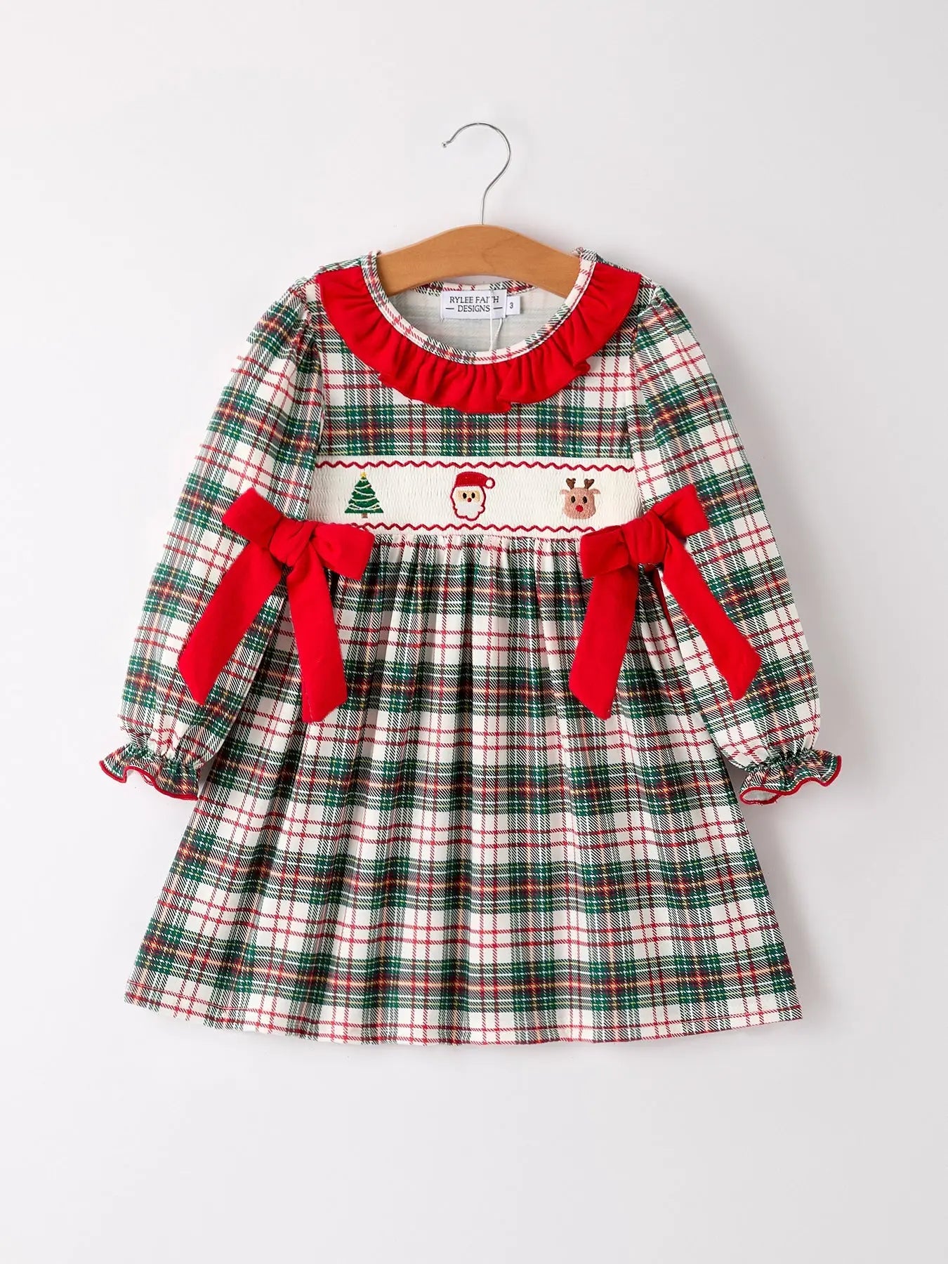 Christmas Embroidery Smocking Bow Plaid Girls Dress Rylee Faith Designs Everetts Place: Online Boutique