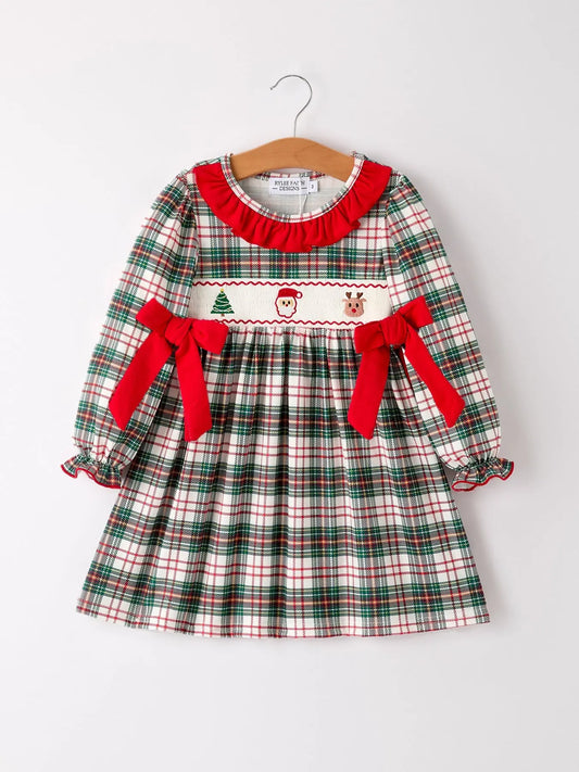 Christmas Embroidery Smocking Bow Plaid Girls Dress Rylee Faith Designs Everetts Place: Online Boutique