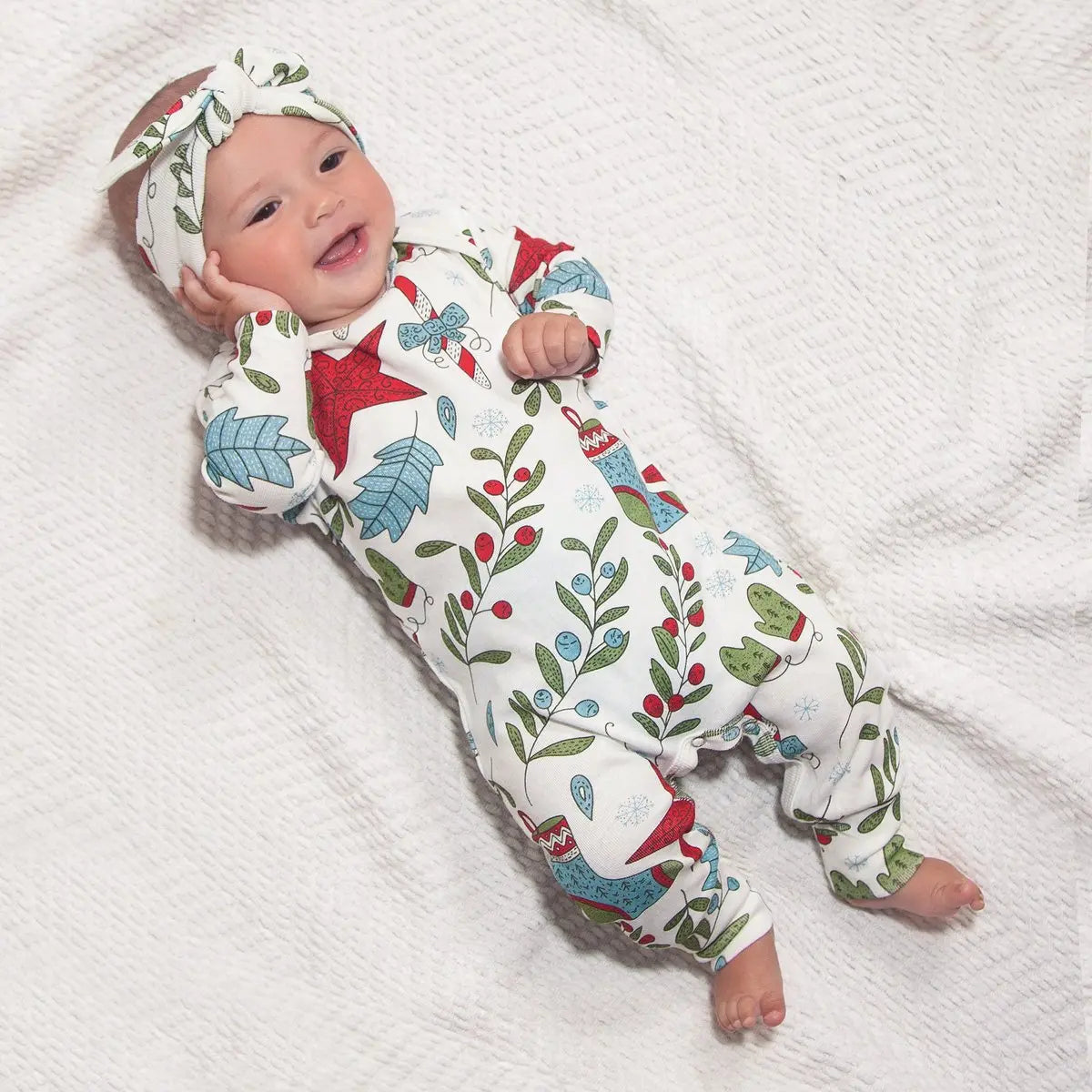 Christmas Fancy Bamboo Cotton Blend Baby Romper With Festive Holiday Motifs Tesa Babe 