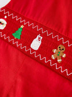 Rylee Faith Designs Christmas Gingerbread Embroidery Red Baby Boy Romper Bow - Everetts Place Boutique - 