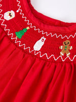 Rylee Faith Designs Christmas Gingerbread Embroidery Red Girls Dress With Bow - Everetts Place Boutique - 