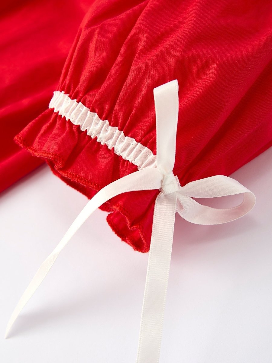 Rylee Faith Designs Christmas Gingerbread Embroidery Red Girls Dress With Bow - Everetts Place Boutique - 