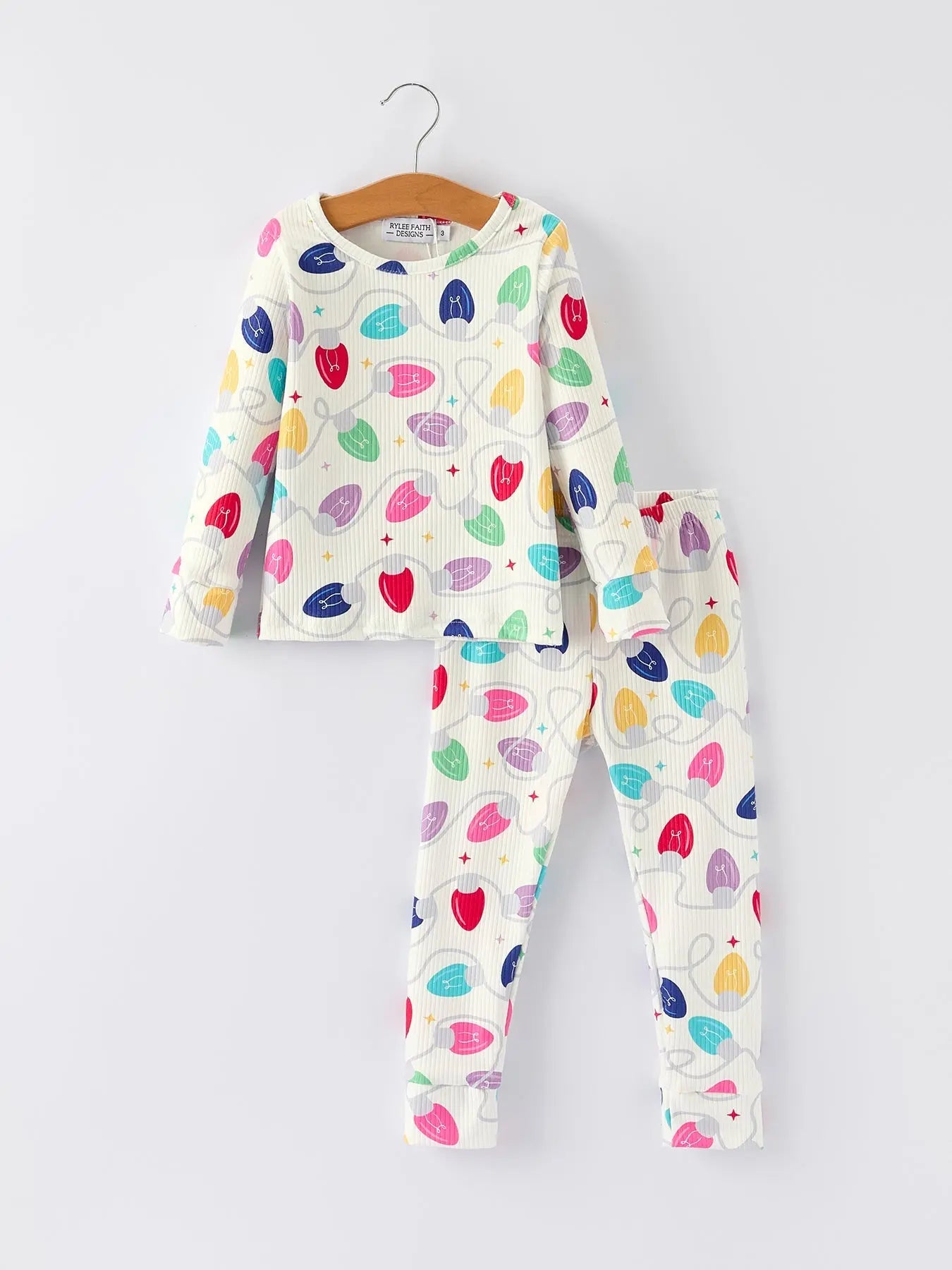 Rylee Faith Designs Christmas Girls Colorful Light Bulb Pajama Set Cozy Nights - Apparel & Accessories > Clothing > Sleepwear & Loungewear > Pajamas Pajamas
