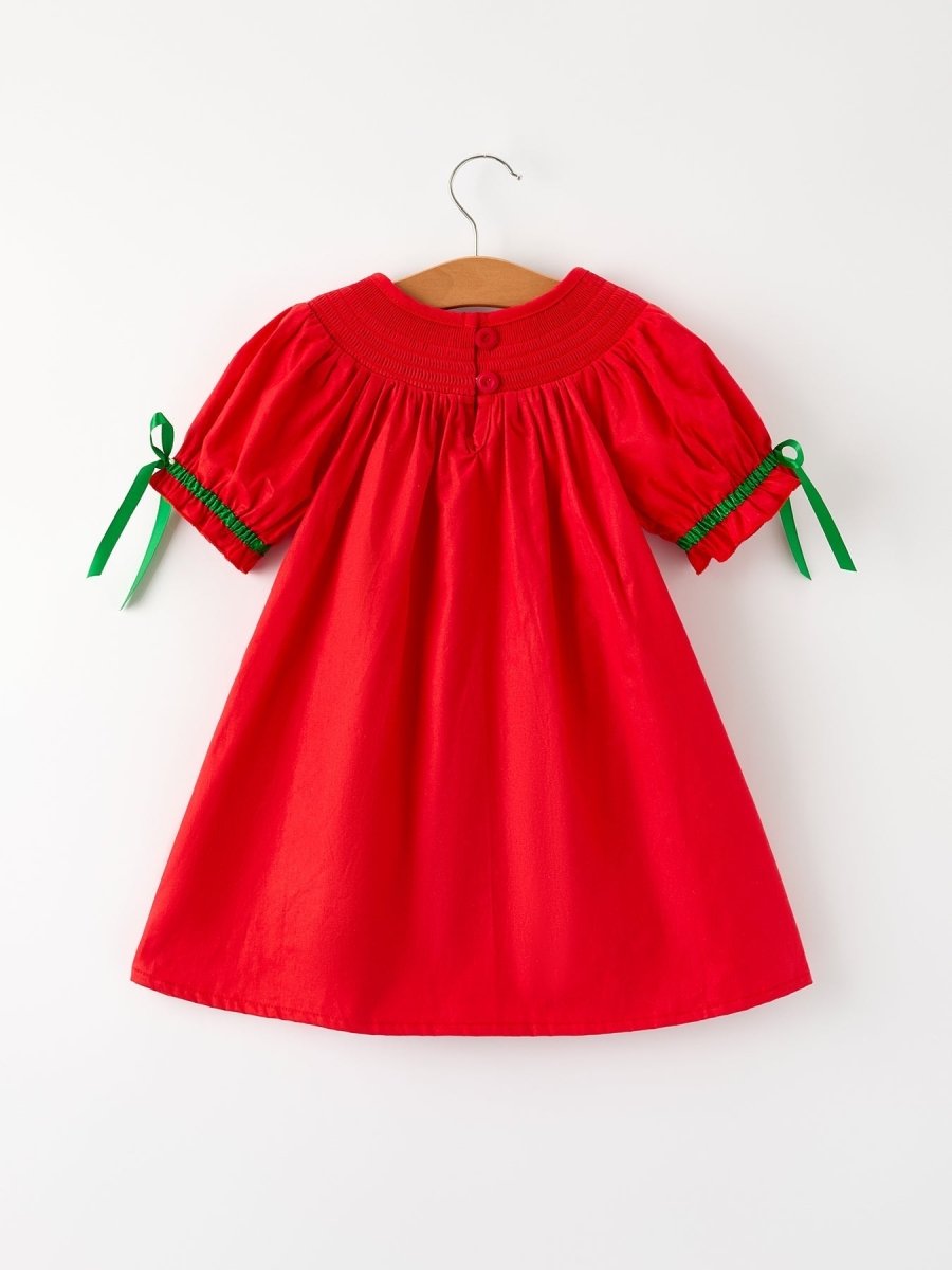 Christmas Girls Dress With Green Christmas Tree Embroidery - Everetts Place Boutique - 