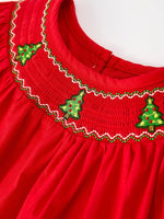 Christmas Girls Dress With Green Christmas Tree Embroidery - Everetts Place Boutique - 