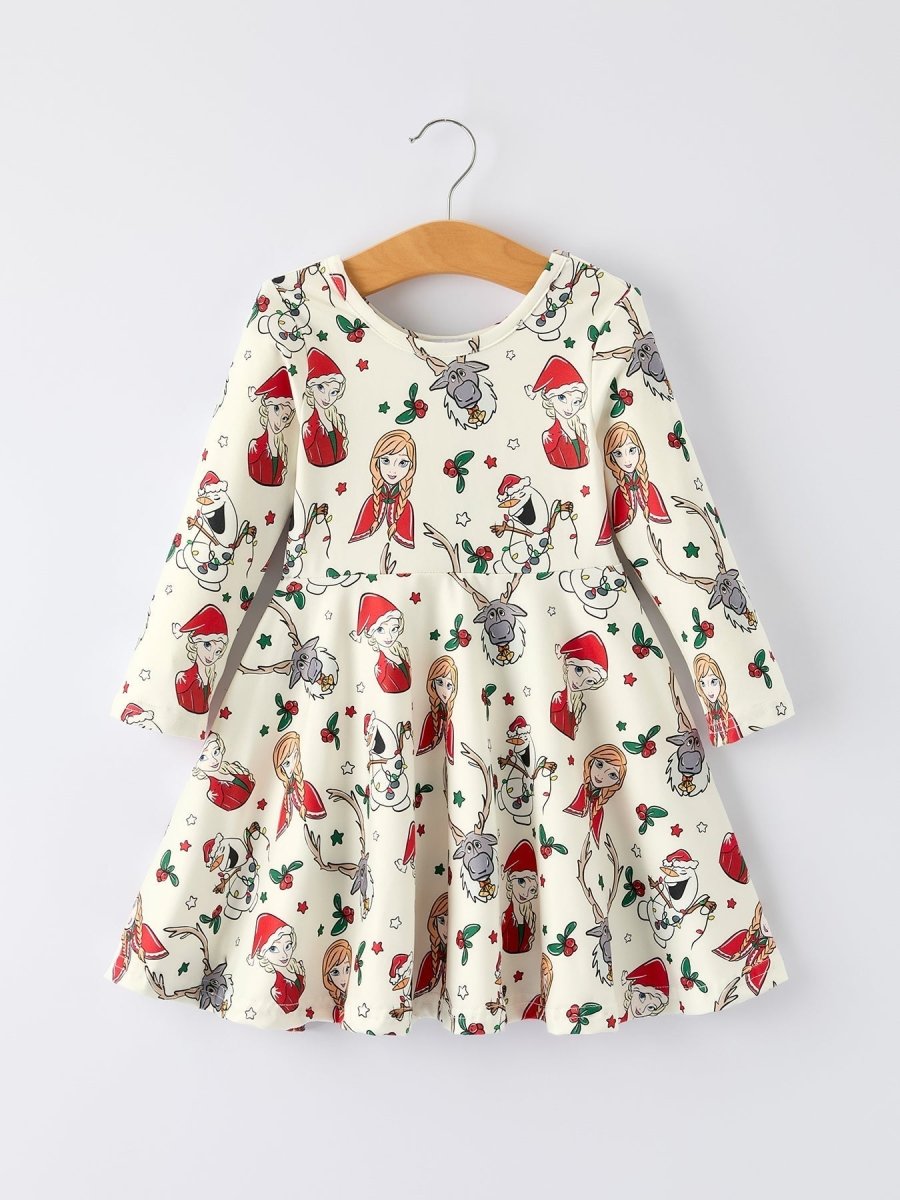 Christmas Girls Longsleeve Dress With Character Reindeer - Everetts Place Boutique - 