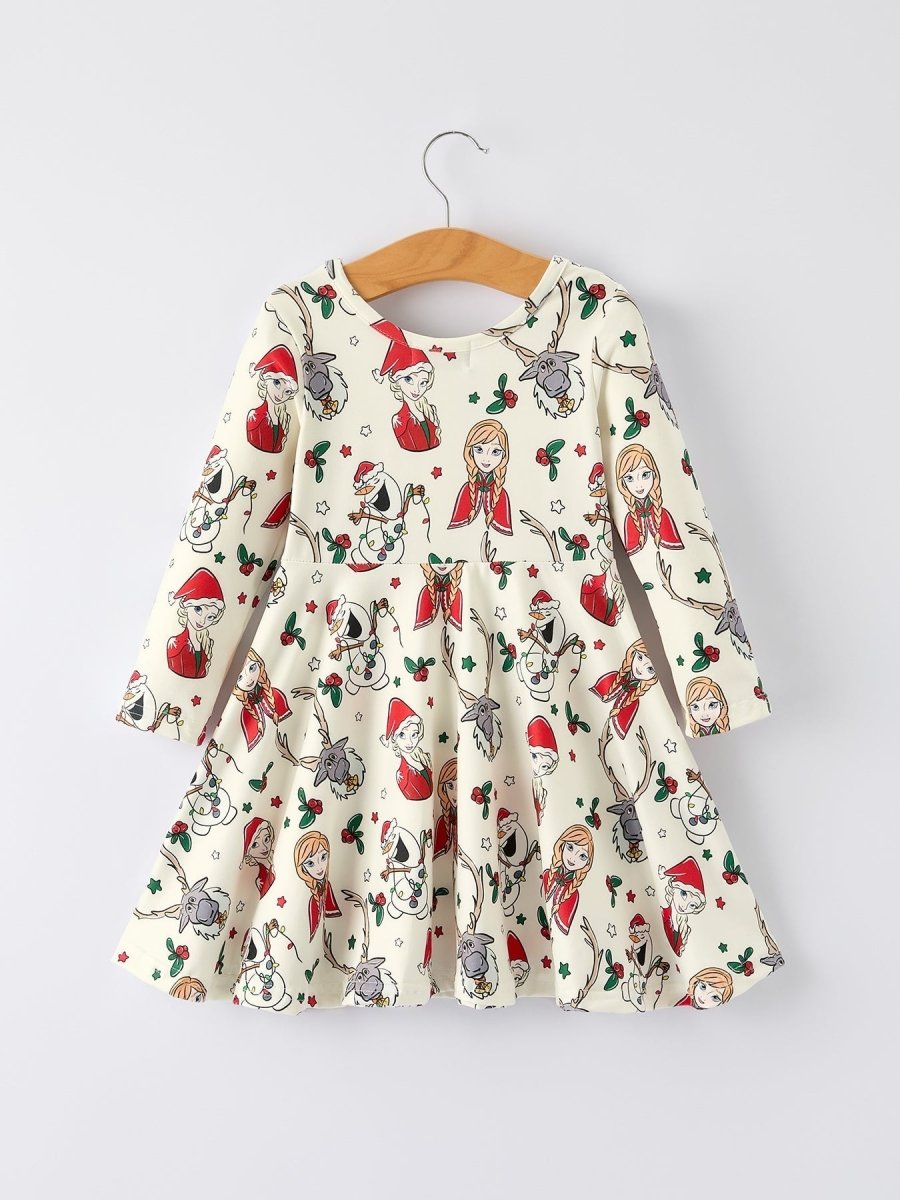Christmas Girls Longsleeve Dress With Character Reindeer - Everetts Place Boutique - 