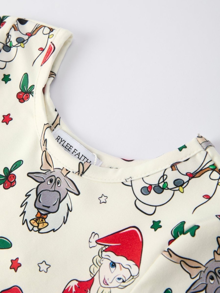 Christmas Girls Longsleeve Dress With Character Reindeer - Everetts Place Boutique - 