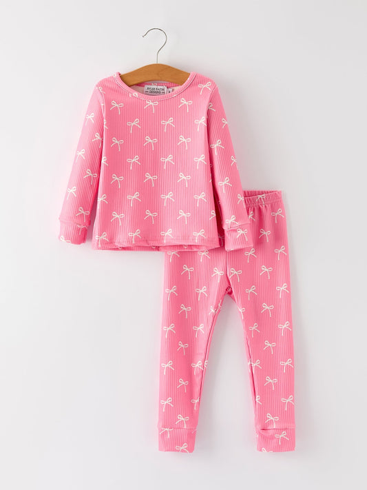 Christmas Girls Pink Bow Pajama Set Cozy And Cute Festive Rylee Faith Designs Everetts Place: Online Boutique