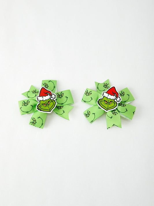 Christmas Green Bow Hairpins 3.3 Inch Set Of 2 Accessories Rylee Faith Designs Everetts Place: Online Boutique