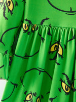 Christmas Green Cartoon Characters Print Girls Dress - Everetts Place Boutique - 