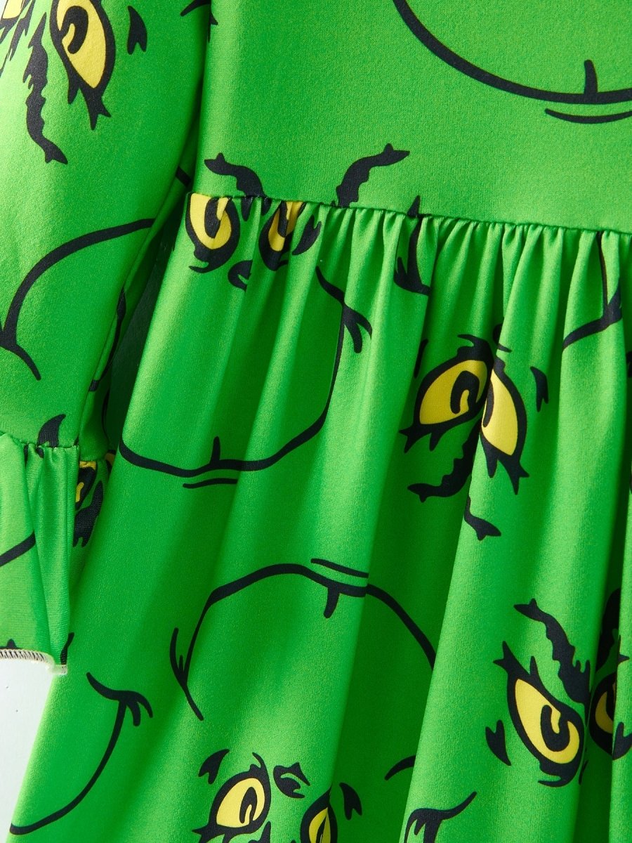 Christmas Green Cartoon Characters Print Girls Dress - Everetts Place Boutique - 