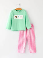 Christmas Green Santa Applique Plaid Boys Set Rylee Faith Designs Everetts Place Boutique