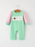 Christmas Green Santa Smock Applique Plaid Baby Boys Romper Rylee Faith Designs Everetts Place Boutique