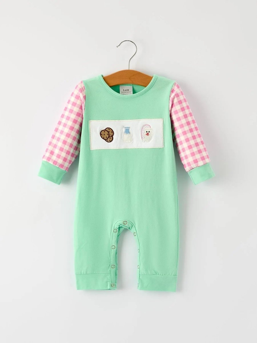 Christmas Green Santa Smock Applique Plaid Baby Boys Romper Rylee Faith Designs Everetts Place Boutique