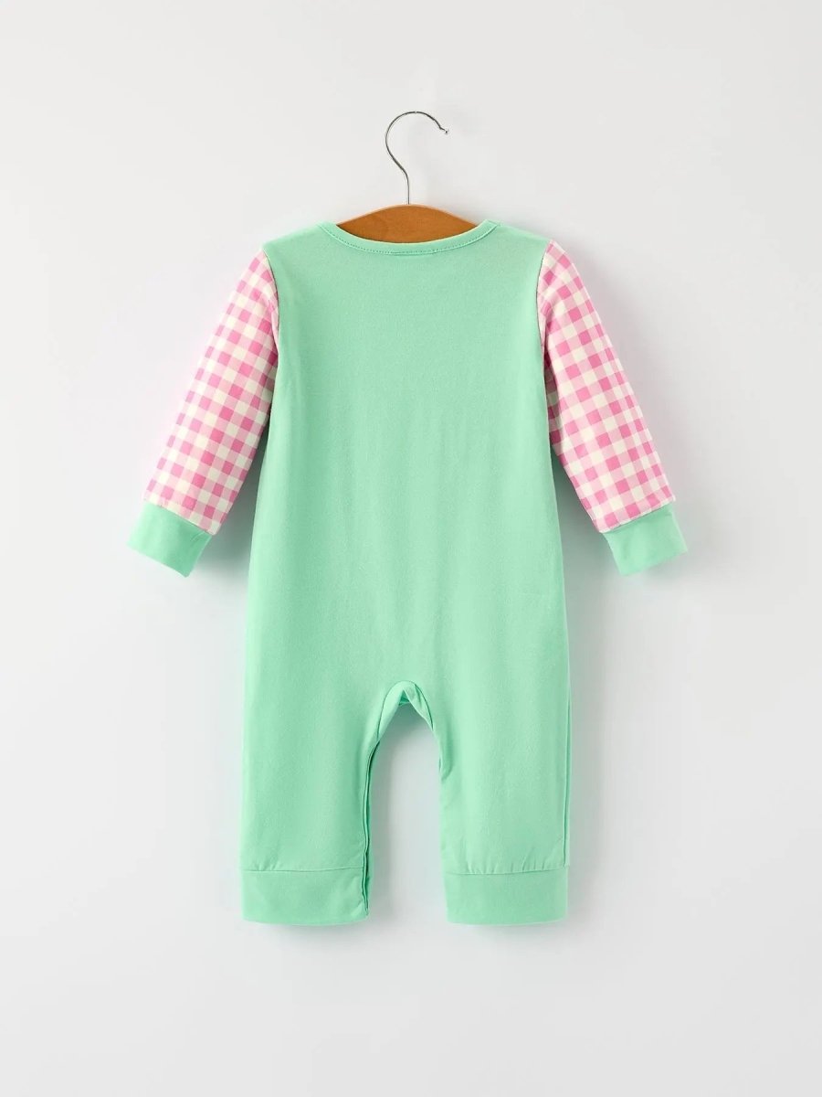 Christmas Green Santa Smock Applique Plaid Baby Boys Romper Rylee Faith Designs Everetts Place Boutique