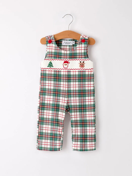 Christmas Jonjon Plaid Smocking Embroidered Boys Romper Rylee Faith Designs Everetts Place: Online Boutique